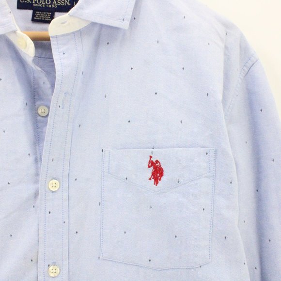 U.S Polo Assn Shirt Mens Blue Button Down Long Sleeve Collared Embroidered Sz L - Picture 5 of 9